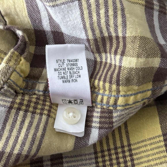Lucky Brand Shirt Men Medium Brown Yellow Plaid Flannel Button Up Country Rustic - Picture 7 of 7